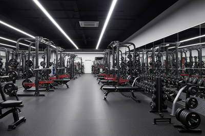 A commercial set up gym equipment with heavy equipment